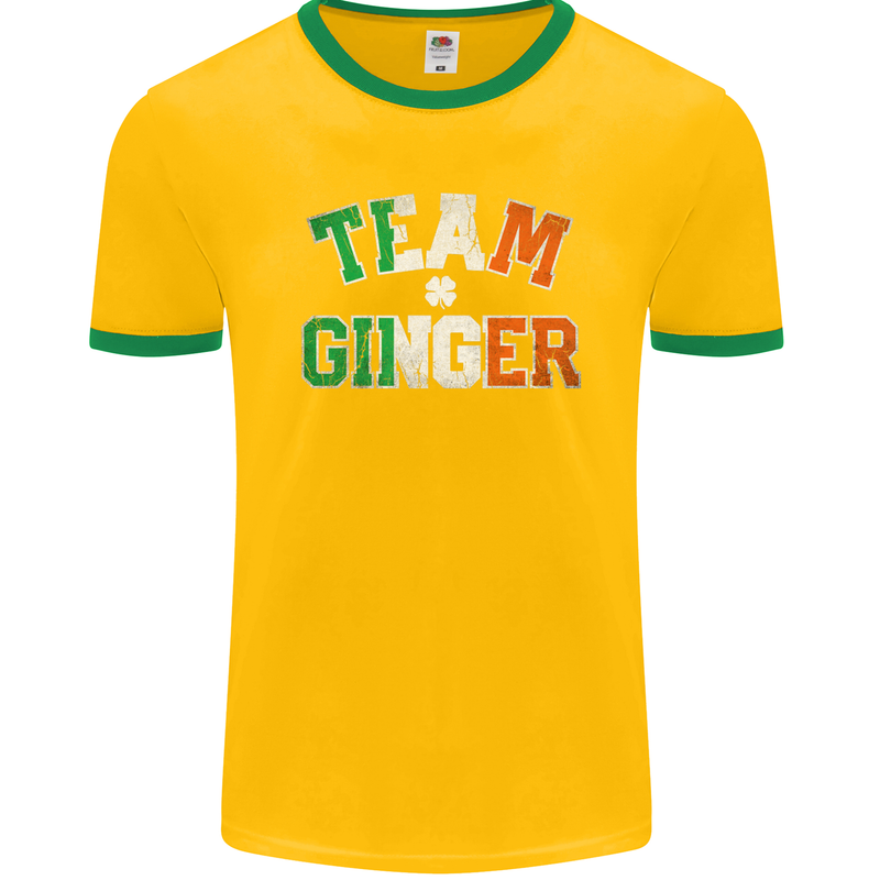 St Patricks Day Team Ginger Funny Irish Mens Ringer T-Shirt FotL Gold/Green