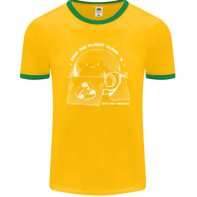 Climate Change Keep the Planet Clean Funny Mens Ringer T-Shirt FotL Gold/Green