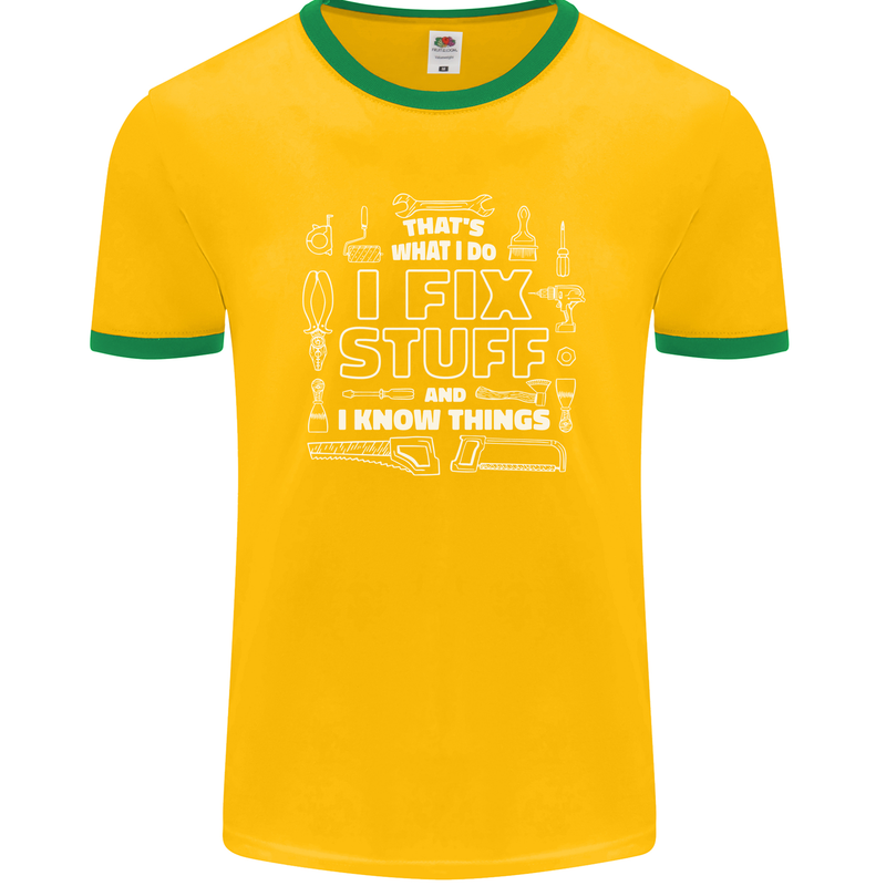 I Fix Stuff Funny Plumber Electrician Mechanic Mens Ringer T-Shirt FotL Gold/Green