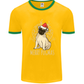 Merry Pugmas Funny Christmas Pug Mens White Ringer T-Shirt Gold/Green