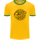 Rock Is Dead Funny Music Rock n Roll Guitar Mens White Ringer T-Shirt Gold/Green