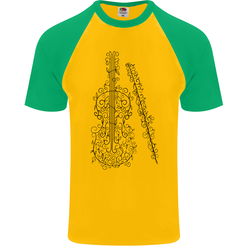A Violin Cello Mens S/S Baseball T-Shirt Gold/Green