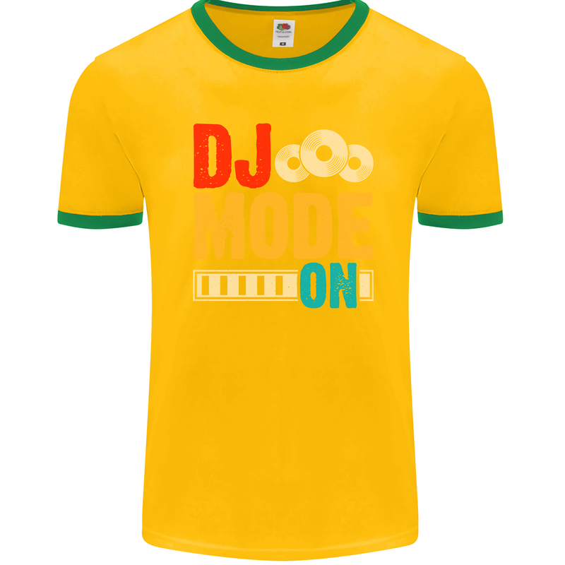 DJ Mode On DJing Music Mens Ringer T-Shirt FotL Gold/Green