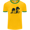 Laurel & Hardy AKA Dick and Doof Mens White Ringer T-Shirt Gold/Green