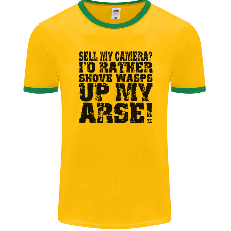 Sell My Camera? Photographer Photography Mens Ringer T-Shirt FotL Gold/Green