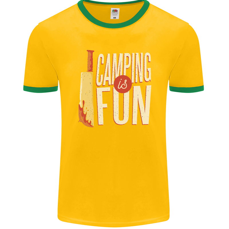 Camping is Fun Funny Murder Halloween Mens Ringer T-Shirt FotL Gold/Green