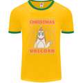 Funny Christmas Unicorn Mens White Ringer T-Shirt Gold/Green