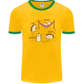 Funny, Hedgehog Eat Sleep Repeat Lover Mens White Ringer T-Shirt Gold/Green
