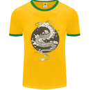 Japanese Fantasy Dragon Sun Background Mens Ringer T-Shirt FotL Gold/Green