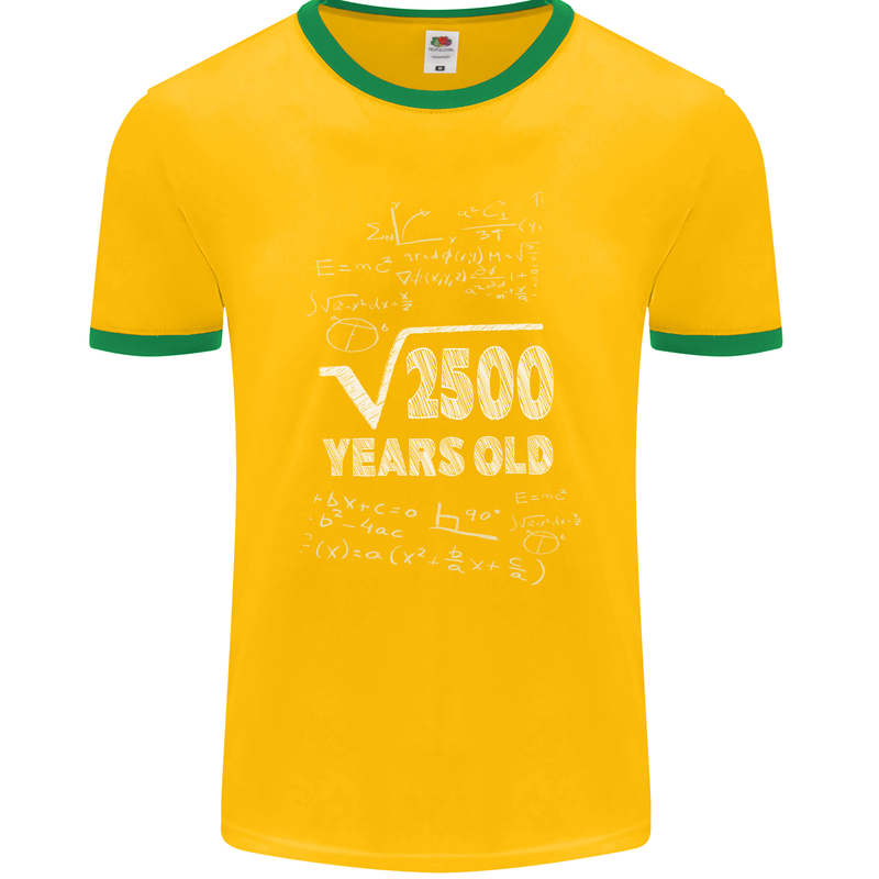 50th Birthday 50 Year Old Geek Funny Maths Mens Ringer T-Shirt FotL Gold/Green