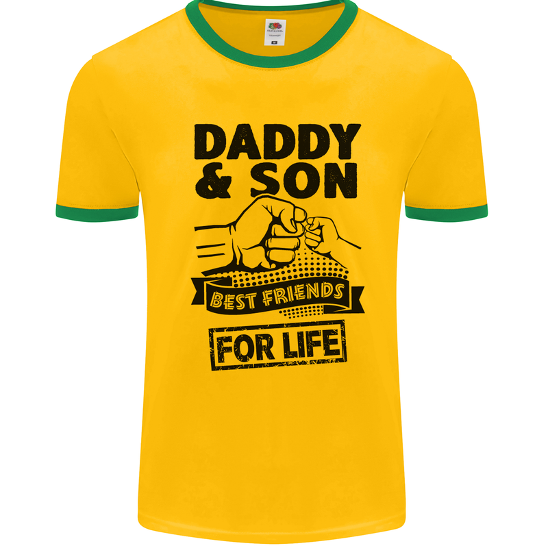 Daddy & Son Best Friends Father's Day Mens White Ringer T-Shirt Gold/Green