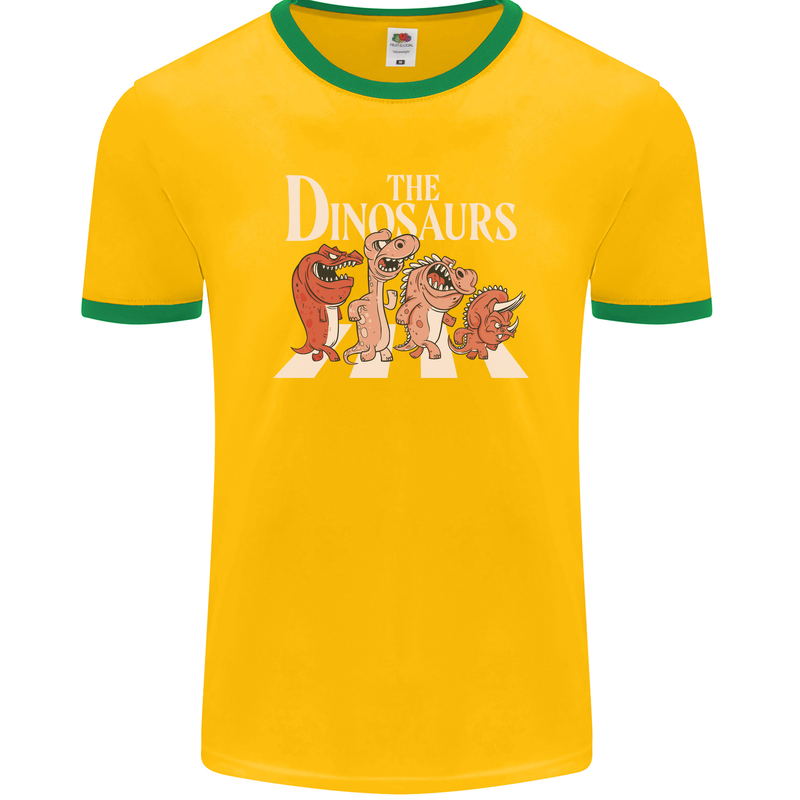 The Dinosaurs Funny T-Rex Music Parody Mens Ringer T-Shirt FotL Gold/Green
