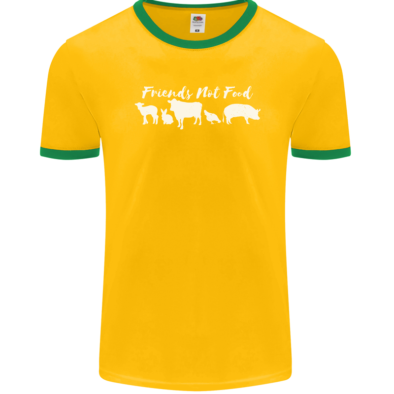 Vegan Animals Are Friends Not Food Mens Ringer T-Shirt FotL Gold/Green