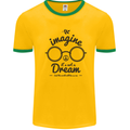 Imagine Its Not a Dream World Peace Hippy Mens White Ringer T-Shirt Gold/Green