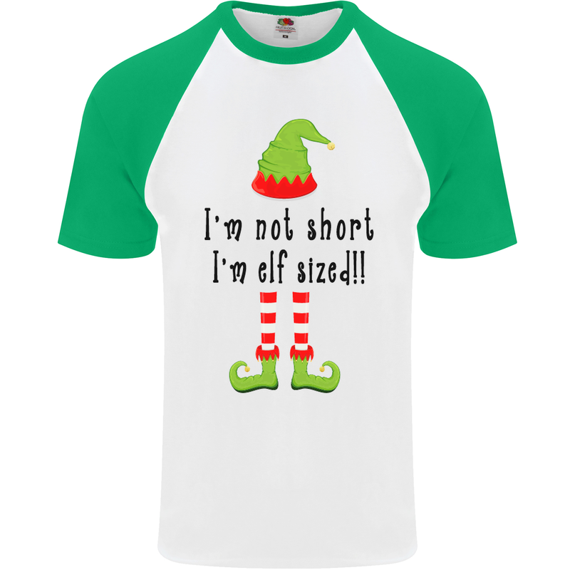 I'm Not Short I'm Elf Sized Funny Christmas Mens S/S Baseball T-Shirt White/Green