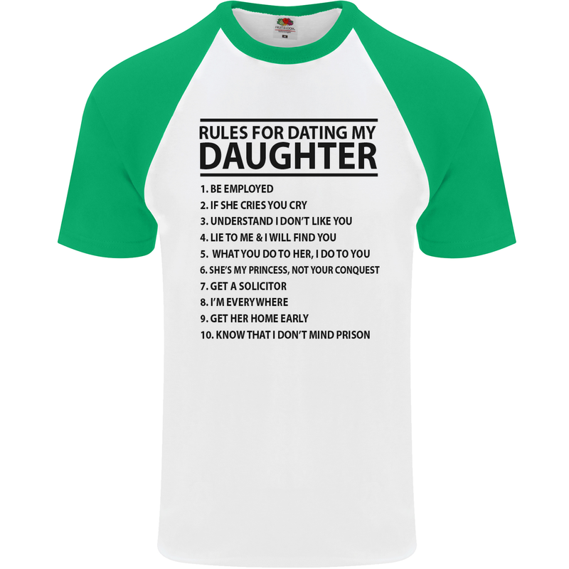 Rules for Dating My Daughter Father's Day Mens S/S Baseball T-Shirt White/Green