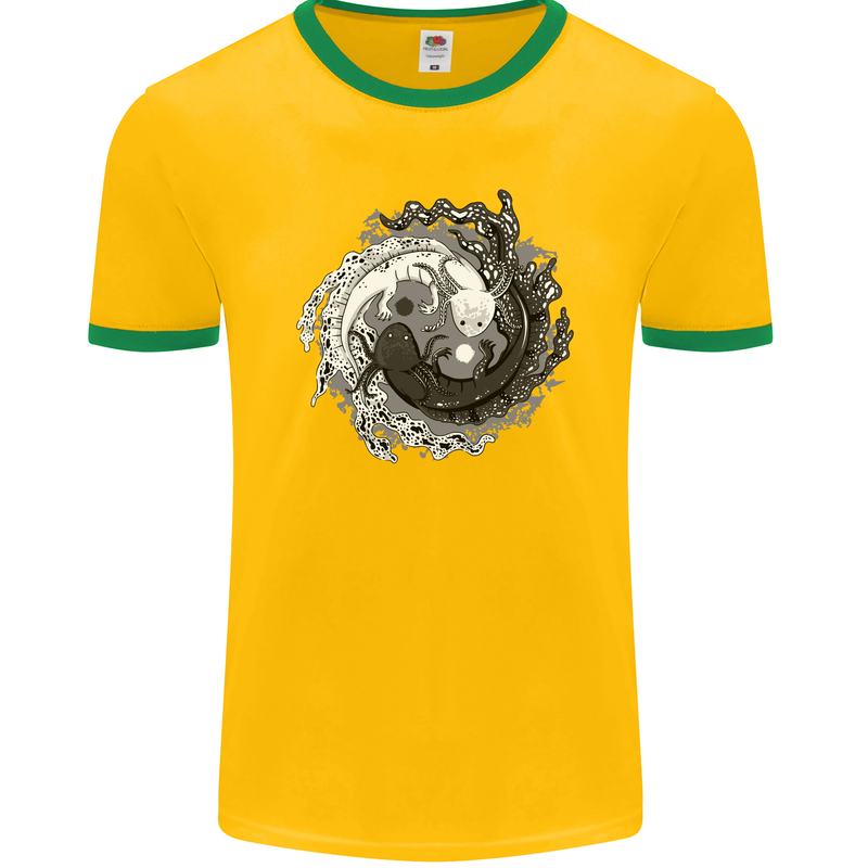 Axoloti Yin Yang Mens Ringer T-Shirt FotL Gold/Green
