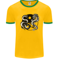 Yin Yang Dragons Japan Japanese Mens White Ringer T-Shirt Gold/Green