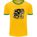 Yin Yang Dragons Japan Japanese Mens White Ringer T-Shirt Gold/Green