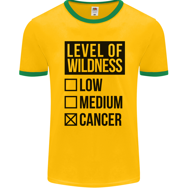 Levels of Wildness Cancer Mens Ringer T-Shirt FotL Gold/Green