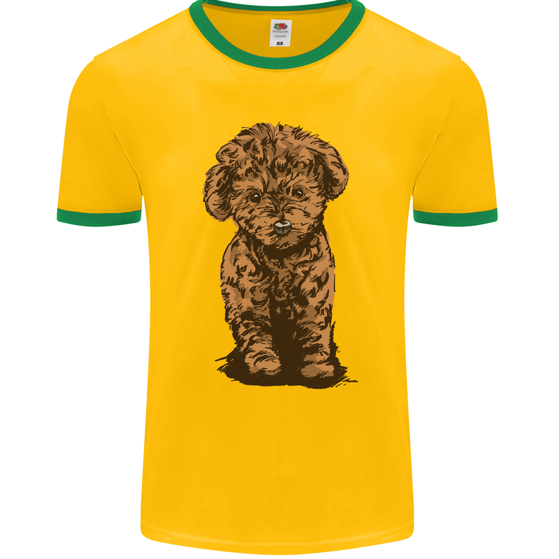 Dogs Cute Labradoodle Puppy Mens Ringer T-Shirt FotL Gold/Green