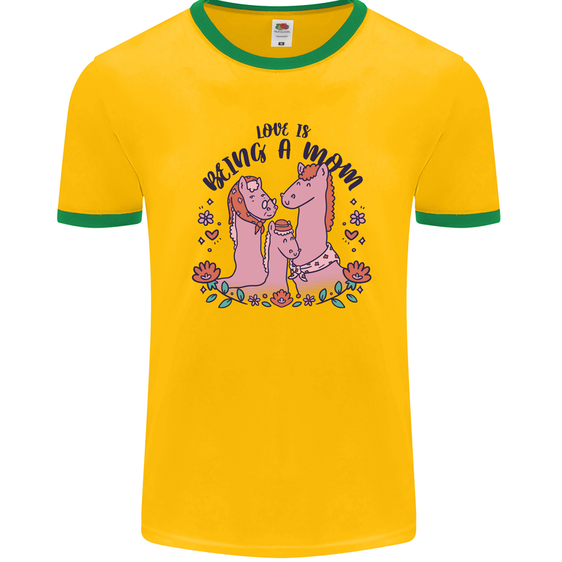 Love is Being a Mom Funny Horse Mens Ringer T-Shirt FotL Gold/Green