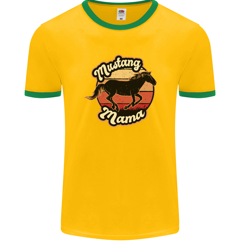 Mustang Mama Equestrian Horse Mens Ringer T-Shirt Gold/Green