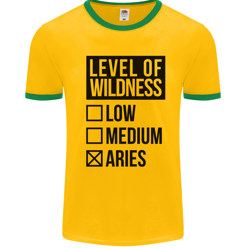 Levels of Wildness Aries Mens White Ringer T-Shirt Gold/Green