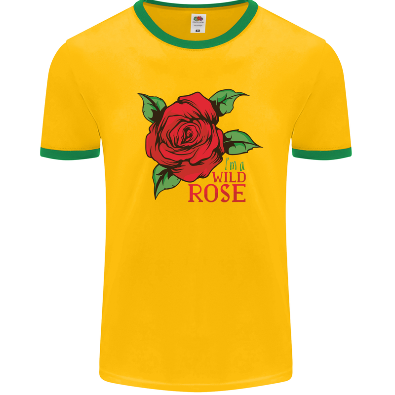 I'm a Wild Rose Mens White Ringer T-Shirt Gold/Green