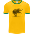 Dancing Musical Elephant Ghetto Blaster Mens White Ringer T-Shirt Gold/Green