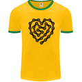 Heart Bike Chain Cycling Biker Motorbike Mens White Ringer T-Shirt Gold/Green