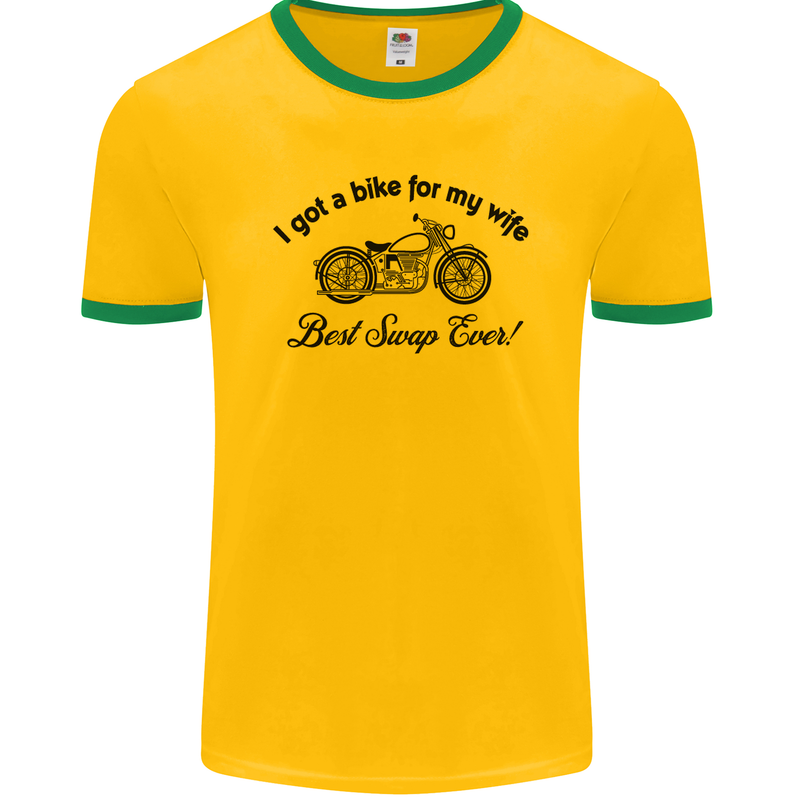 Wife Funny Motorbike Biker Motorcycle Mens Ringer T-Shirt FotL Gold/Green