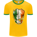 Gym Irish Tricolour Flag Muscles Ireland Mens White Ringer T-Shirt Gold/Green