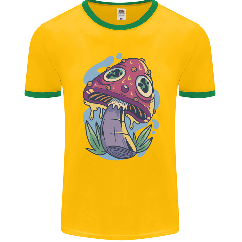 Trippy Magic Mushroom LSD Mens Ringer T-Shirt FotL Gold/Green