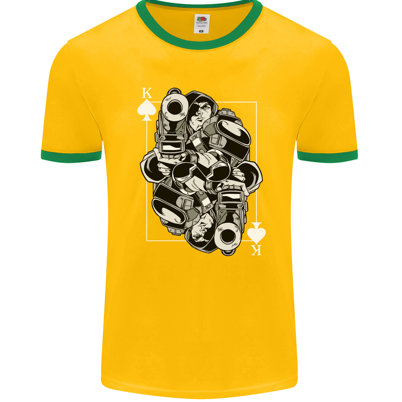 Sniper Playing Card Military Army Elite Mens Ringer T-Shirt FotL Gold/Green