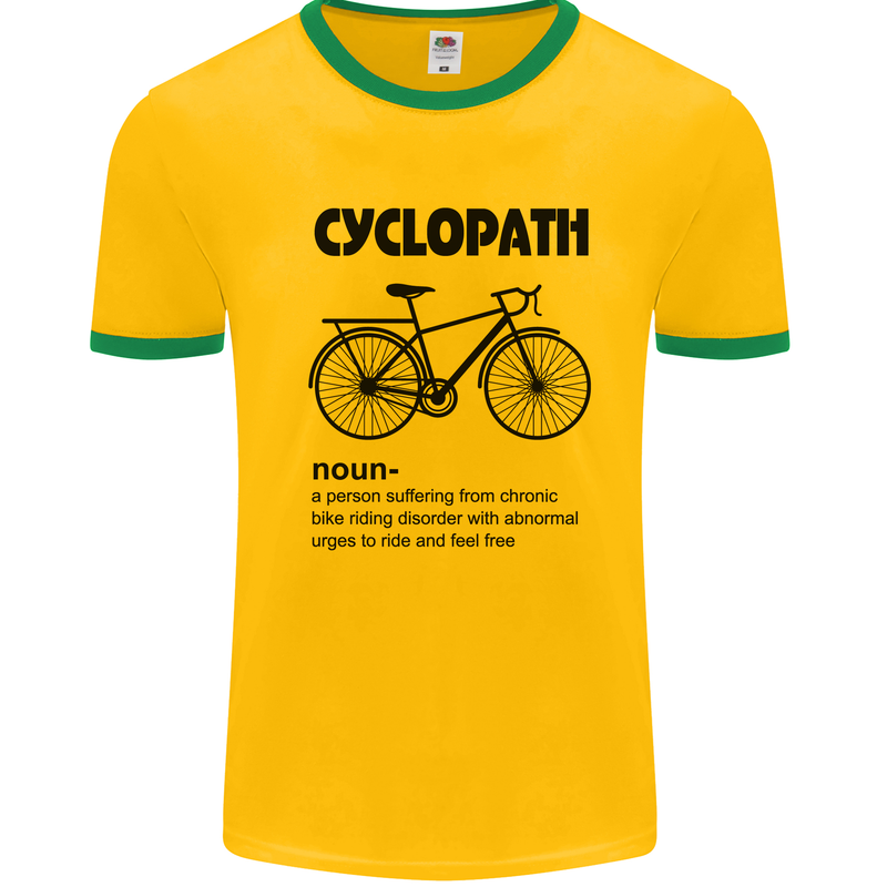 Cyclopath Funny Cycling Cyclist Bicycle Mens White Ringer T-Shirt Gold/Green