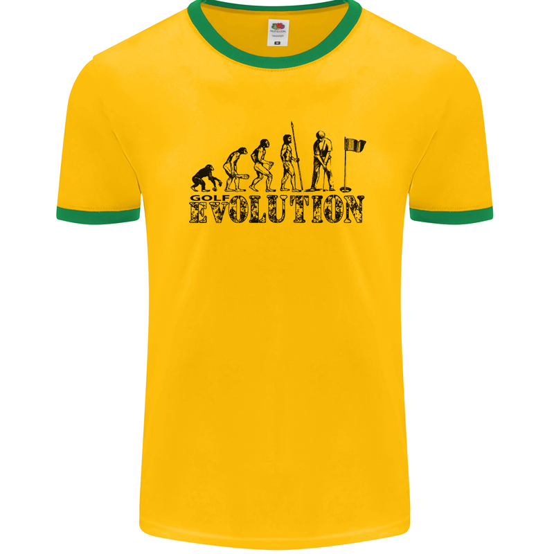 Evolution of a Golfer Funny Golf Golfing Mens Ringer T-Shirt FotL Gold/Green