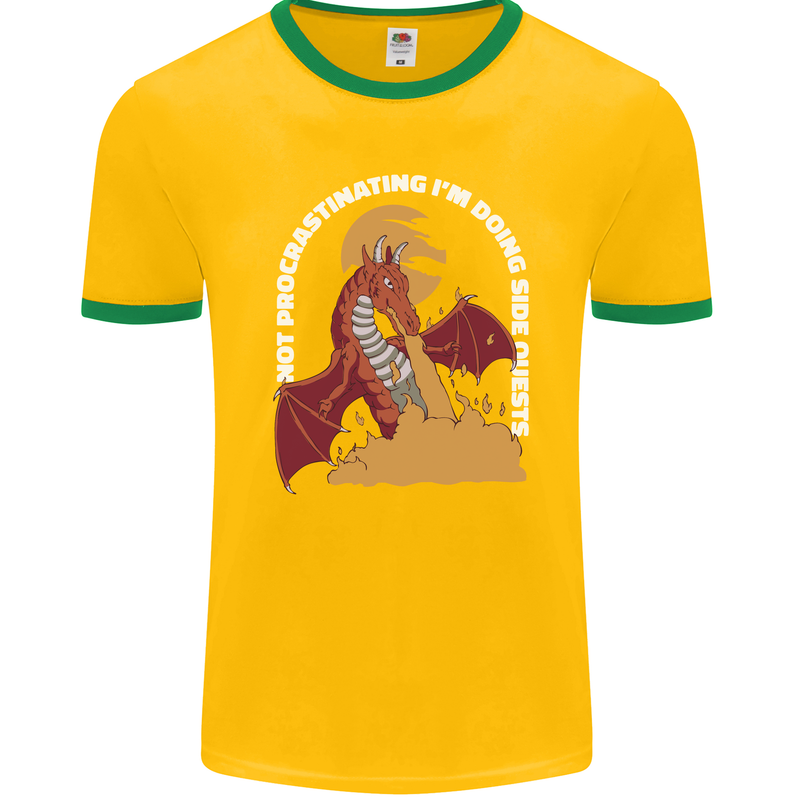 Side Quests Funny Role Playing Games RPG Mens Ringer T-Shirt FotL Gold/Green