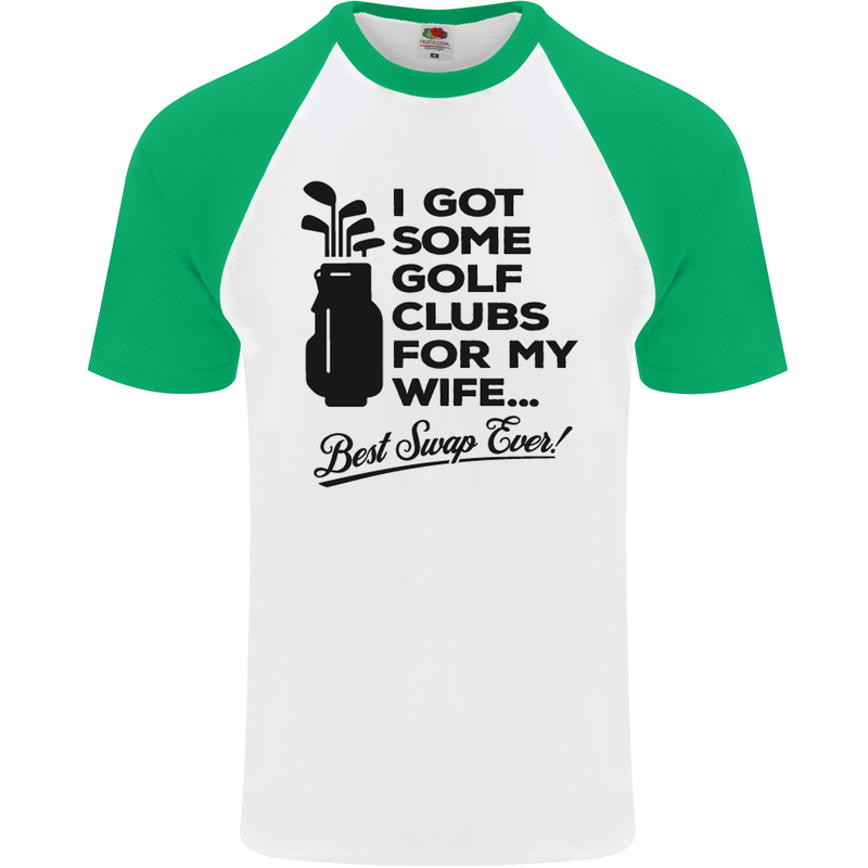 Golf Clubs for My Wife Gofing Golfer Funny Mens S/S Baseball T-Shirt White/Green