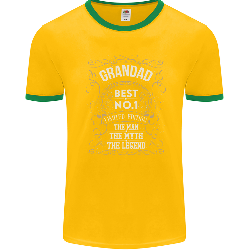 Father's Day No 1 Grandad Man Myth Legend Mens Ringer T-Shirt FotL Gold/Green