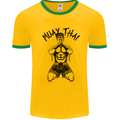 Muay Thai Fighter Mixed Martial Arts MMA Mens White Ringer T-Shirt Gold/Green