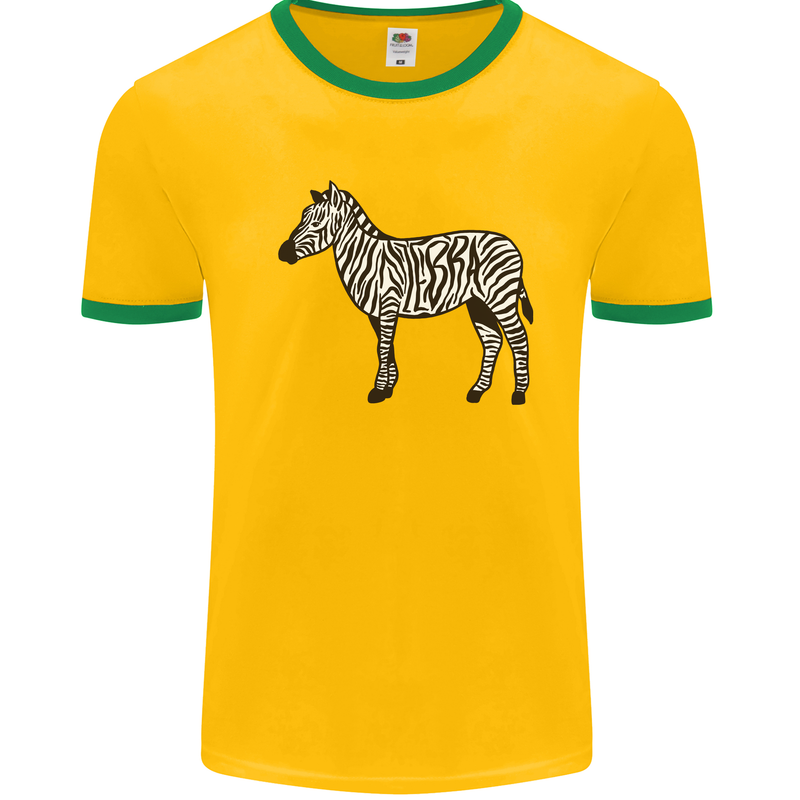 A Zebra Mens White Ringer T-Shirt Gold/Green