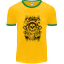 Lucky Dice Skull Motorbike Biker Motorcycle Mens White Ringer T-Shirt Gold/Green