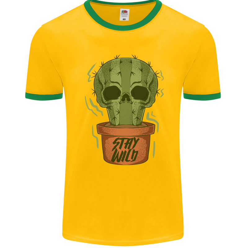 Cactus Skull Gardening Gardener Plants Mens Ringer T-Shirt FotL Gold/Green