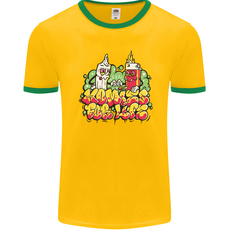 Spliff & Lighter Homies Funny Weed Cannabis Mens Ringer T-Shirt FotL Gold/Green