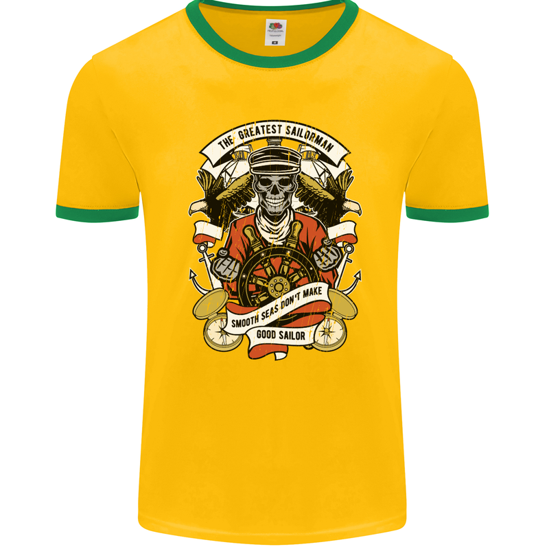 The Greatest Sailorman Sailing Sailor Mens Ringer T-Shirt FotL Gold/Green