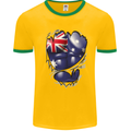 Gym Australian Flag Muscles Australia Mens White Ringer T-Shirt Gold/Green