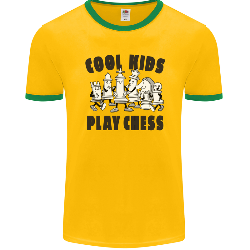 Cool Kids Play Chess Funny Game Player Mens Ringer T-Shirt FotL Gold/Green