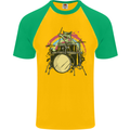Zombie Cat Drummer Mens S/S Baseball T-Shirt Gold/Green