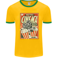 Retro Cinema Movie Night Films & TV Mens White Ringer T-Shirt Gold/Green